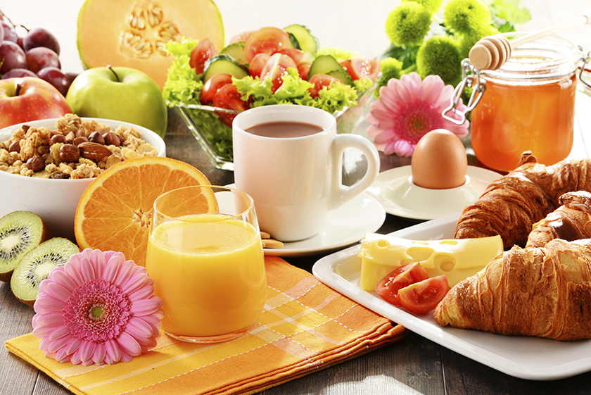 •	Composition with a balanced breakfast on a table